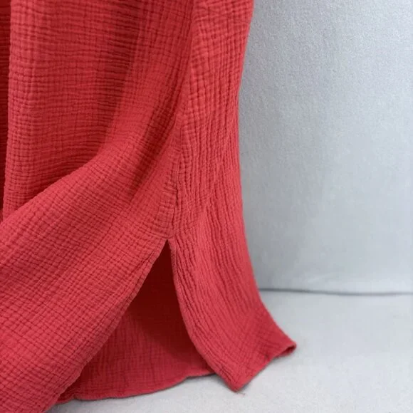 J. Jill Cotton-Gauze Shirtdress in Persimmon Red Orange SZ Small Beachy, Coastal - Picture 8 of 15